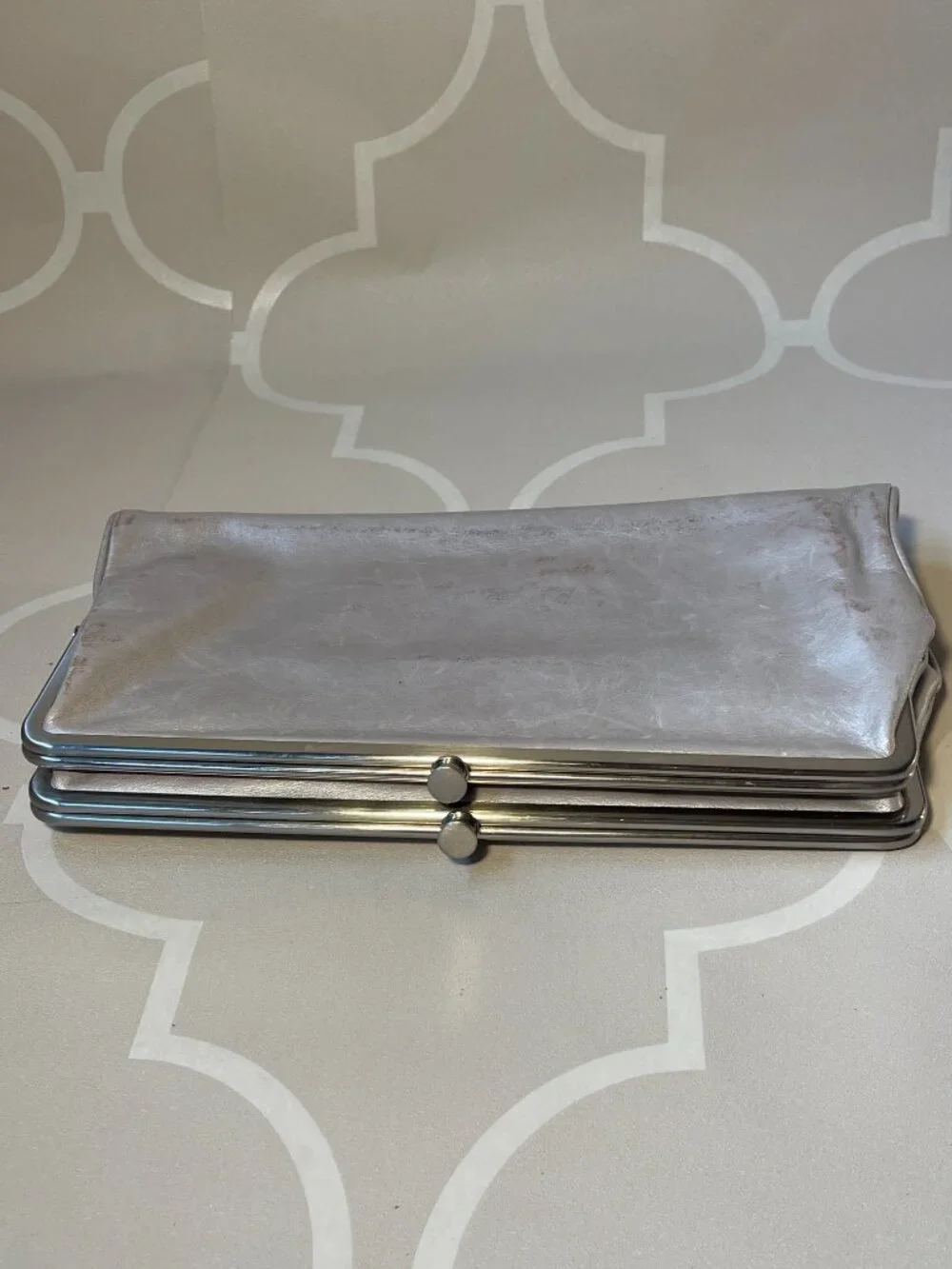 HOBO Large Leather Double Kisslock Frame Clutch Organizer Handbag